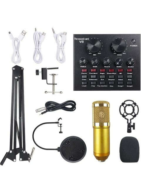 Professional Condenser Microphone Bundle Mic Kit with V8 Audio Sound Card And Metal Stand For Live Streaming Recording Broadcasting