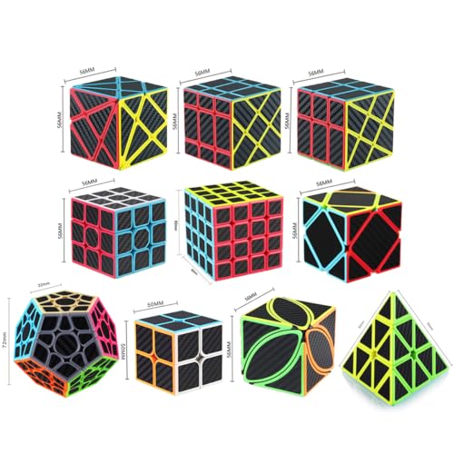 Roxenda Speed Cube Set of 10 2x2 3x3 4x4 Skew Ivy Axis Fisher Megaminx Pyramid and Windmill Carbon Fiber Sticker Magic Collection Educational Toys for Children and Adults - Image 5