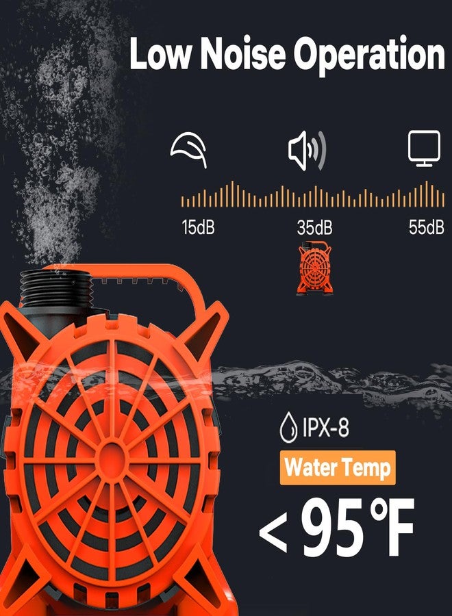DOKO 1800GPH Submersible Water Pump, 180° Ajustable Pond Pump with 20FT Power Cord 100W Ultra Quiet Aquarium Pump for Pond, Fountain, Waterfall, Fish Tank, Hydroponic, Statuary, Orange Black - Image 5