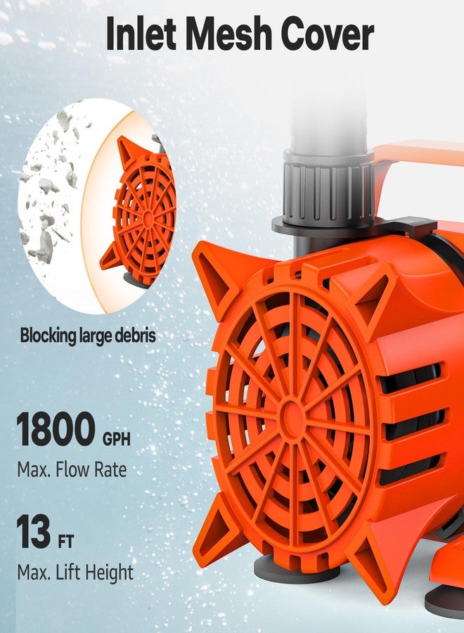 DOKO 1800GPH Submersible Water Pump, 180° Ajustable Pond Pump with 20FT Power Cord 100W Ultra Quiet Aquarium Pump for Pond, Fountain, Waterfall, Fish Tank, Hydroponic, Statuary, Orange Black - Image 2