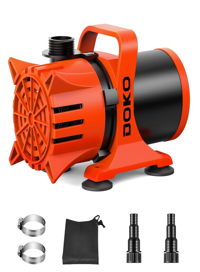 DOKO 1800GPH Submersible Water Pump, 180° Ajustable Pond Pump with 20FT Power Cord 100W Ultra Quiet Aquarium Pump for Pond, Fountain, Waterfall, Fish Tank, Hydroponic, Statuary, Orange Black - Image 1