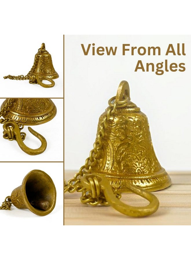 CRAFTHUT Beautiful Brass Hanging Bell with Chain for Temple, Door, Hallway, Porch Or Balcony (2.7 x 3 x 3.3 inches) - Image 4
