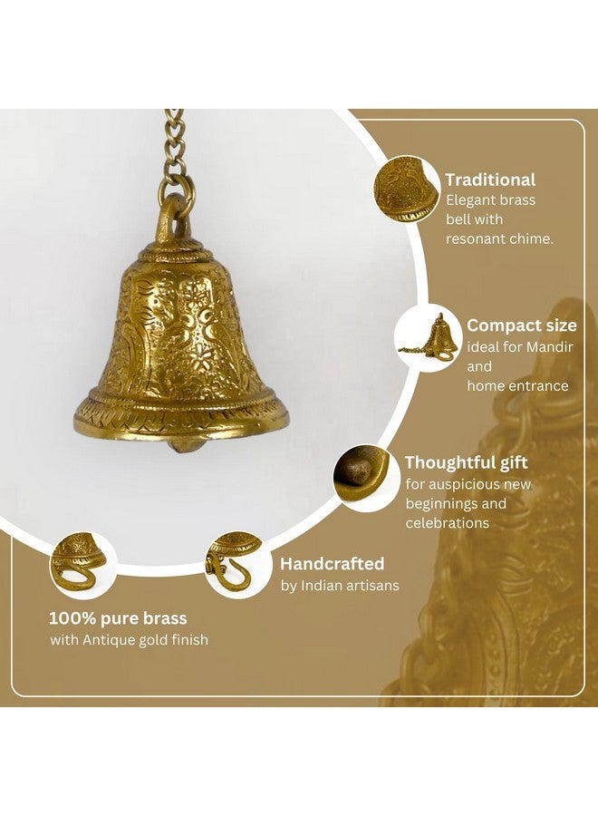 CRAFTHUT Beautiful Brass Hanging Bell with Chain for Temple, Door, Hallway, Porch Or Balcony (2.7 x 3 x 3.3 inches) - Image 2