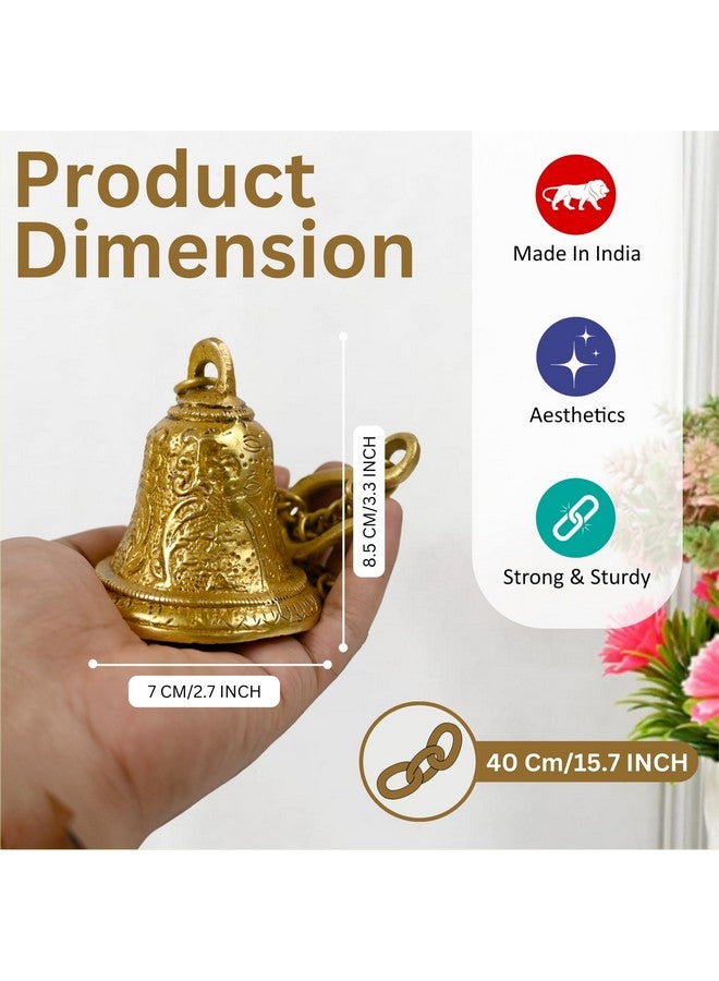 CRAFTHUT Beautiful Brass Hanging Bell with Chain for Temple, Door, Hallway, Porch Or Balcony (2.7 x 3 x 3.3 inches) - Image 3
