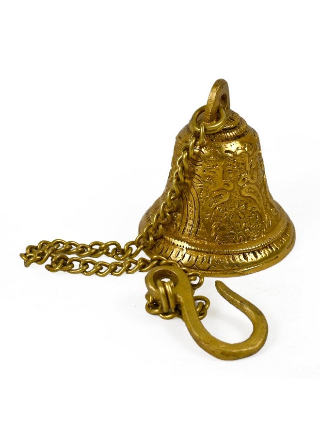 CRAFTHUT Beautiful Brass Hanging Bell with Chain for Temple, Door, Hallway, Porch Or Balcony (2.7 x 3 x 3.3 inches) - Image 1