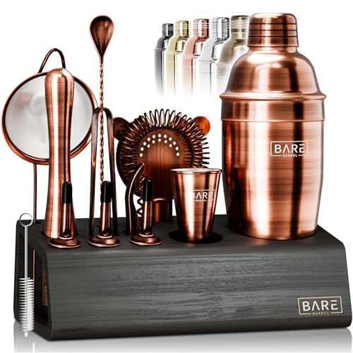 BARE BARREL® Mixology Bartender Kit Bar Set | 14-Piece Cocktail Shaker Set | Martini Barware Mixing Tools for Home Bartending | Incl. 35 Recipe Cards | Gift Set (24oz Cobbler Shaker, Copper/Black) - Image 1