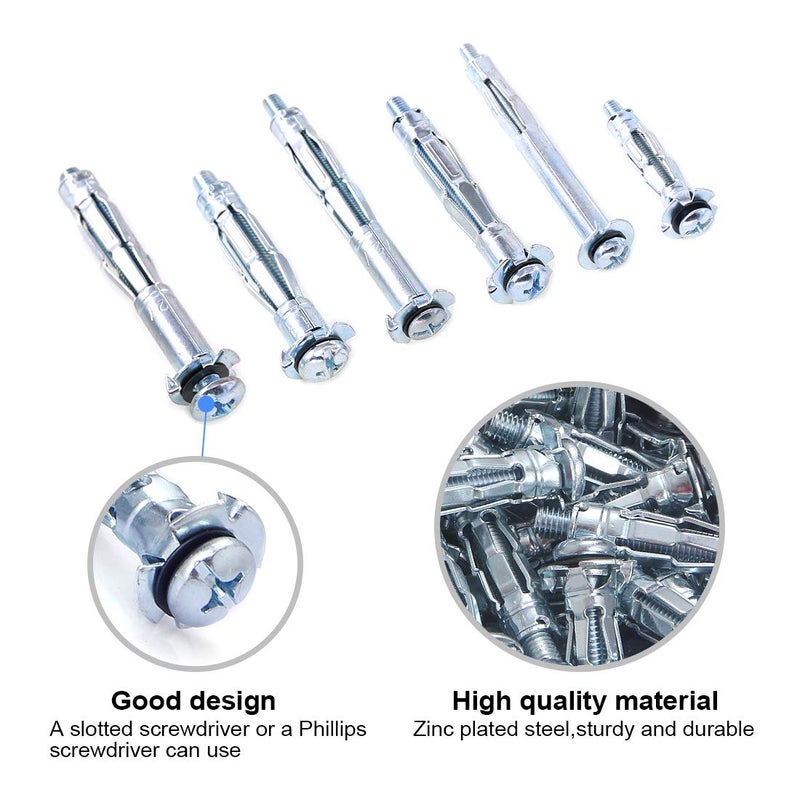 Glarks 80Pcs 6 Size Heavy Duty Zinc Plated Steel Molly Bolt Hollow Drive Wall Anchor Screws Assortment Kit for Drywall, Plaster and Tile - Image 3