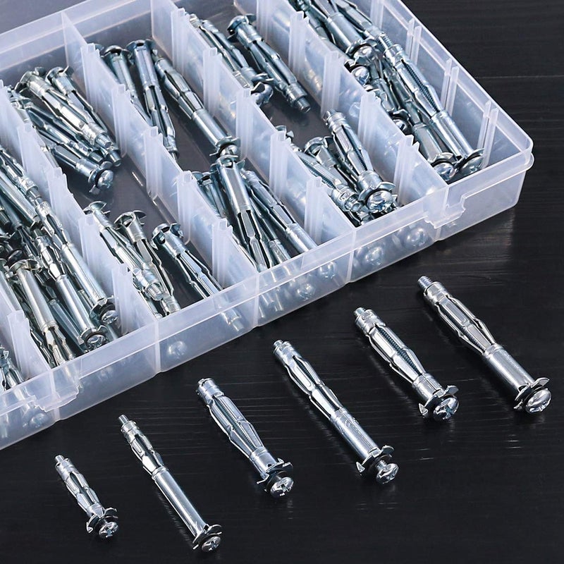 Glarks 80Pcs 6 Size Heavy Duty Zinc Plated Steel Molly Bolt Hollow Drive Wall Anchor Screws Assortment Kit for Drywall, Plaster and Tile - Image 4