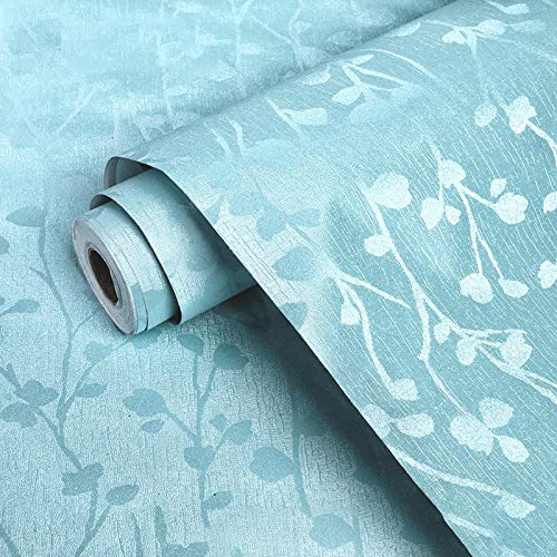 Wolpin Botanical Wallpaper with Butterfly Leaves (45 x 300 CM, Blue) | Embossed Self Adhesive PVC Wall Sticker for Bedroom, Hallway, Kids Room | DIY Home Décor Wallpaper Roll - Image 1