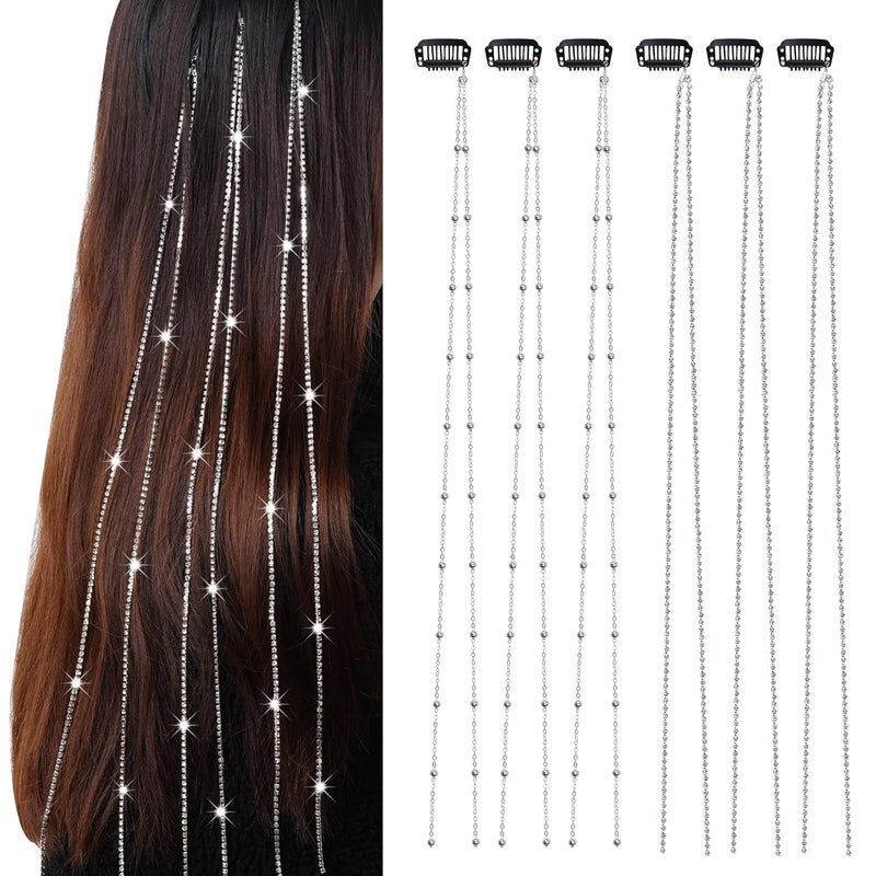 Shidara 6 PCS PREMIUM Sparkling Rhinestone Hair Jewelry for Braids Ponytails and Loose Hairstyles Ideal Festival Wedding Prom 6 Pcs Silver Shidara - Image 1