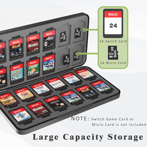 PURBHE Switch Game Case for Nintendo Switch 1 & 2 Card, Portable Nintendo Switch Game Holder with 24 Cartridge Slots and 24 Micro SD Card Slots,Accessories for Nintendo 1 and 2 Switch (Black) - Image 4