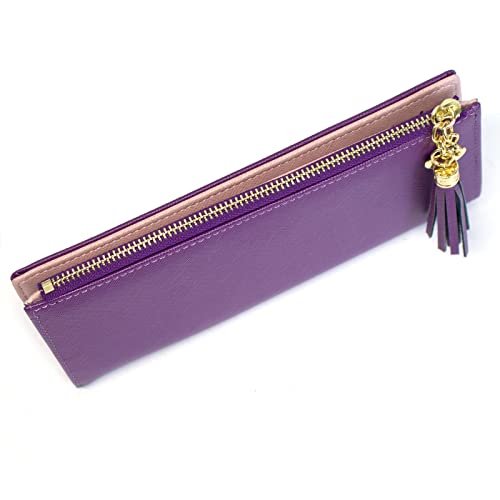 SUMGOGO Slim Wallet for Women Long Tassel Zipper Clutch Purse Handbag Card Case Wallet (purple) - Image 4