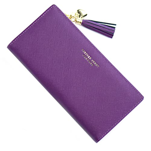 SUMGOGO Slim Wallet for Women Long Tassel Zipper Clutch Purse Handbag Card Case Wallet (purple) - Image 1