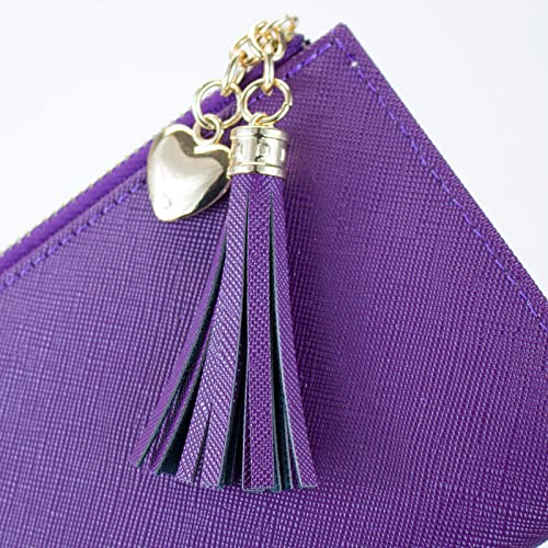 SUMGOGO Slim Wallet for Women Long Tassel Zipper Clutch Purse Handbag Card Case Wallet (purple) - Image 5