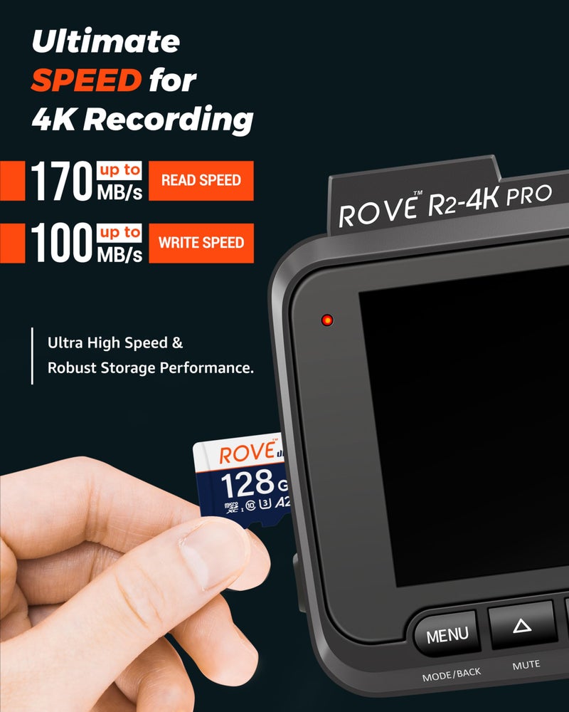 ROVE بطاقة ROVE Ultimate Micro SD بطاقة microSDXC سعة 128GB مع قارئ بطاقات USB 3.2 Type C سرعة 170MB/s C10، U3، V30، 4K، A2 لكاميرات داش، هواتف أندرويد الذكية، الأجهزة اللوحية، الألعاب - Image 2