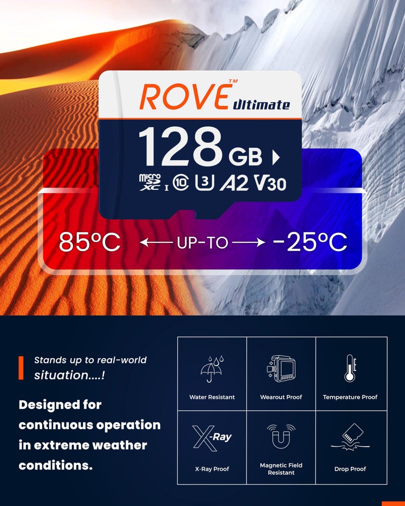 ROVE بطاقة ROVE Ultimate Micro SD بطاقة microSDXC سعة 128GB مع قارئ بطاقات USB 3.2 Type C سرعة 170MB/s C10، U3، V30، 4K، A2 لكاميرات داش، هواتف أندرويد الذكية، الأجهزة اللوحية، الألعاب - Image 4