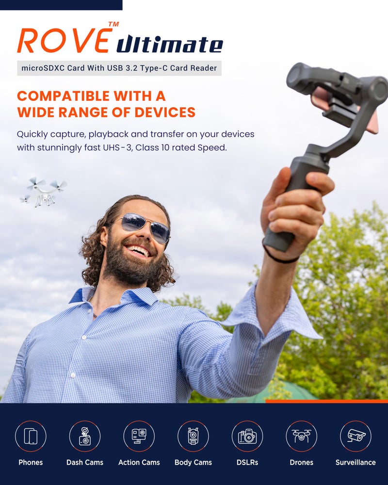 ROVE بطاقة ROVE Ultimate Micro SD بطاقة microSDXC سعة 128GB مع قارئ بطاقات USB 3.2 Type C سرعة 170MB/s C10، U3، V30، 4K، A2 لكاميرات داش، هواتف أندرويد الذكية، الأجهزة اللوحية، الألعاب - Image 5