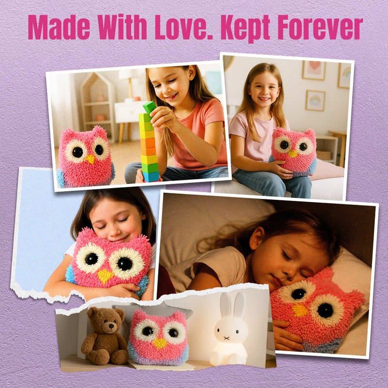 CRAFTILOO Latch Hook Kit for Kids Rug DIY Pillow Craft with Hook, Precut Yarn, Easy to Follow Pattern Cute Designs with Wise Owl Ages 6+ - Image 3