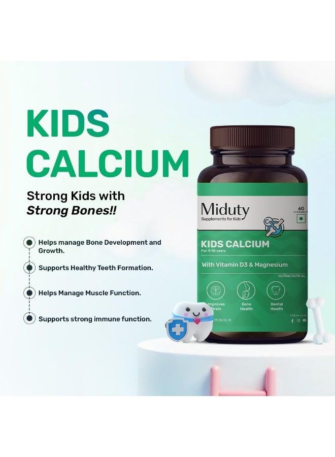 Miduty Kids Calcium - Vitamin D3, K2 & Magnesium - Strong Bones & Teeth - Mint-Flavored, Sugar-Free Calcium Supplement for Active & Picky Eaters - 60 - Image 4