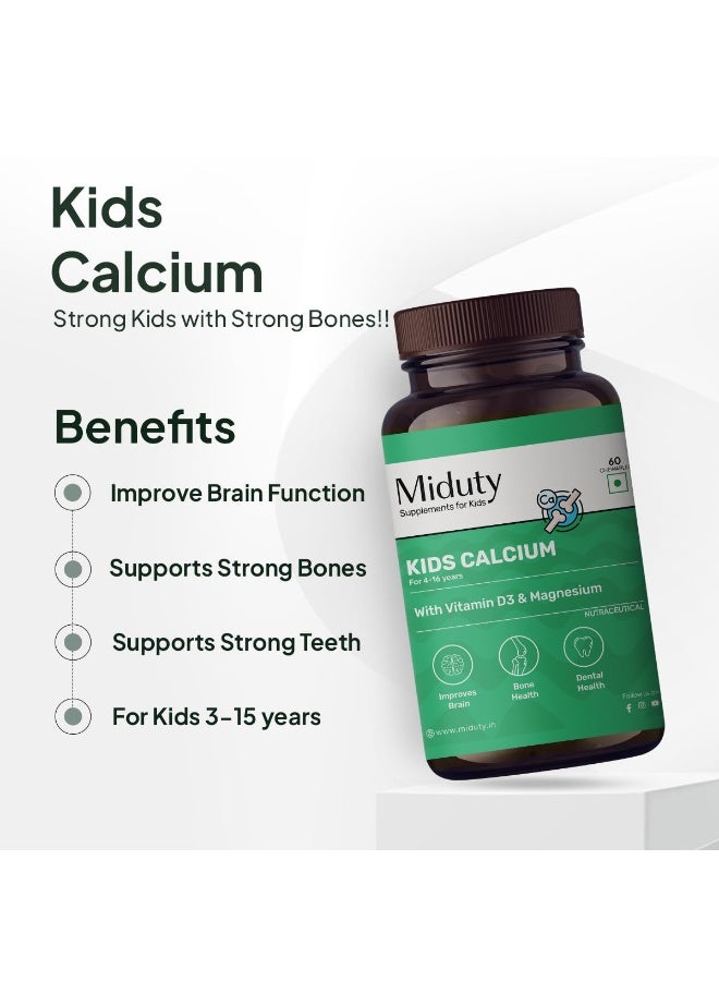 Miduty Kids Calcium - Vitamin D3, K2 & Magnesium - Strong Bones & Teeth - Mint-Flavored, Sugar-Free Calcium Supplement for Active & Picky Eaters - 60 - Image 2