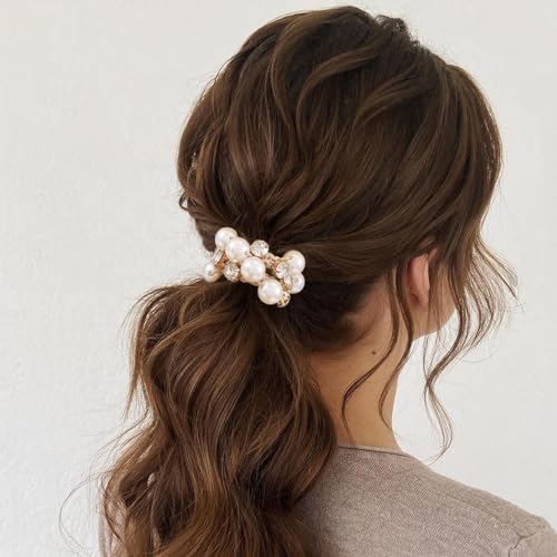 Brinie Pearl Hair Ties Black Ponytail Holders Elastic Crystal Hair Scrunchies Pearl Hair Accessories for Women and Girls (Pack of 3) - Image 5