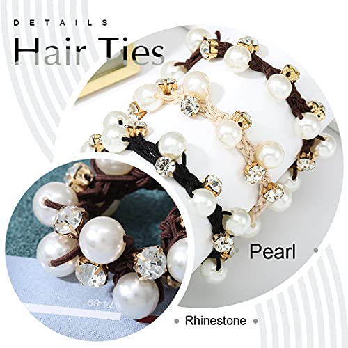 Brinie Pearl Hair Ties Black Ponytail Holders Elastic Crystal Hair Scrunchies Pearl Hair Accessories for Women and Girls (Pack of 3) - Image 4