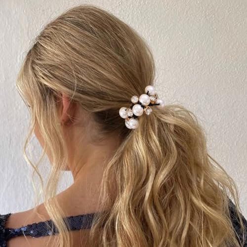 Brinie Pearl Hair Ties Black Ponytail Holders Elastic Crystal Hair Scrunchies Pearl Hair Accessories for Women and Girls (Pack of 3) - Image 3