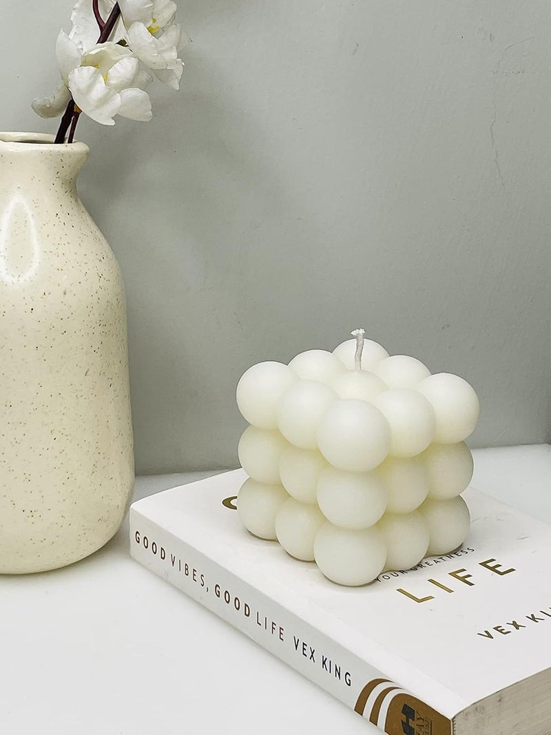ProKart Premium Soy Wax Scented Bubble Cube Candle | Aesthetic Decor Scented Candle | Aromatherapy Fragrance Candles for Home Decor, Wedding & Party, Dinner Table, Christmas (Pack of 1, White) - Image 1