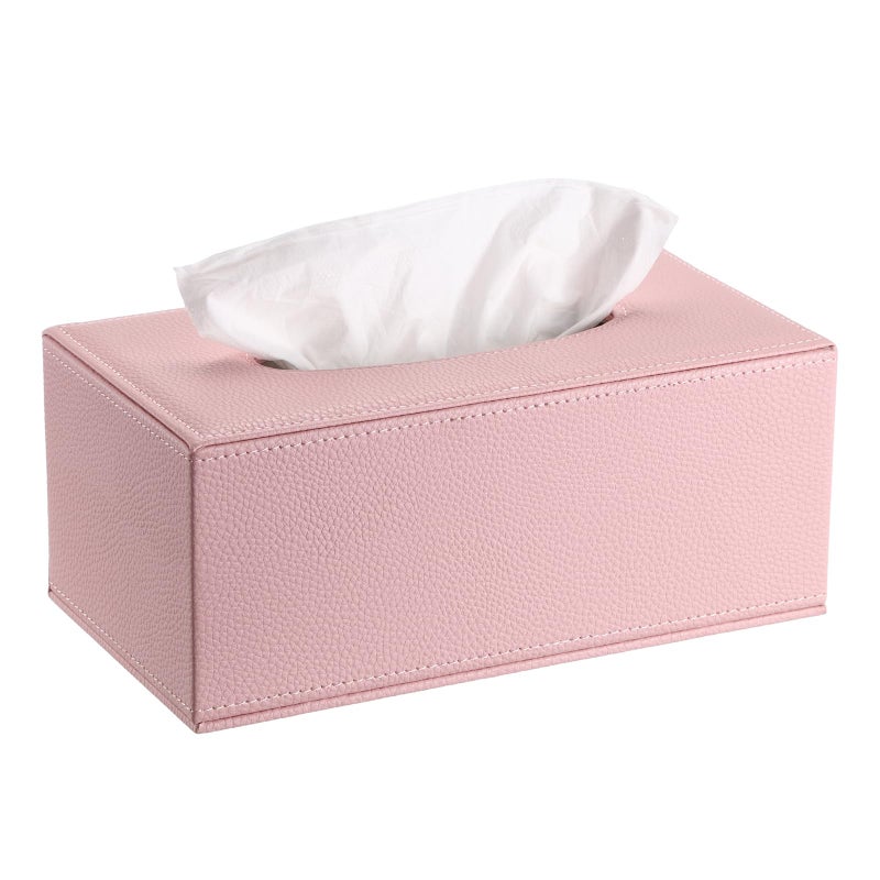 Sumnacon Tissue Box Cover Rectangle Tissue Box Stylish PU Tissue Box Holder with Magnetic Bottom, Decorative Leather Tissue Holders for Living Room Bathroom Table Desk Home Office Car, Pink - Image 1