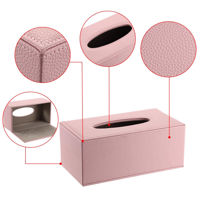 Sumnacon Tissue Box Cover Rectangle Tissue Box Stylish PU Tissue Box Holder with Magnetic Bottom, Decorative Leather Tissue Holders for Living Room Bathroom Table Desk Home Office Car, Pink - Image 4