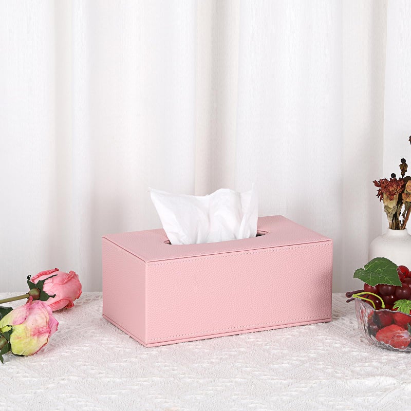 Sumnacon Tissue Box Cover Rectangle Tissue Box Stylish PU Tissue Box Holder with Magnetic Bottom, Decorative Leather Tissue Holders for Living Room Bathroom Table Desk Home Office Car, Pink - Image 2