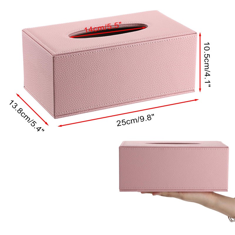 Sumnacon Tissue Box Cover Rectangle Tissue Box Stylish PU Tissue Box Holder with Magnetic Bottom, Decorative Leather Tissue Holders for Living Room Bathroom Table Desk Home Office Car, Pink - Image 3