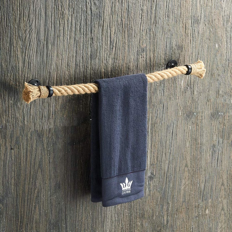 YJ YANJUN Nautical Towel Bar Black Nautical Accessories for Bathroom Nautical Bathroom Decor Rope Towel Racks for Bathroom Wall Mounted