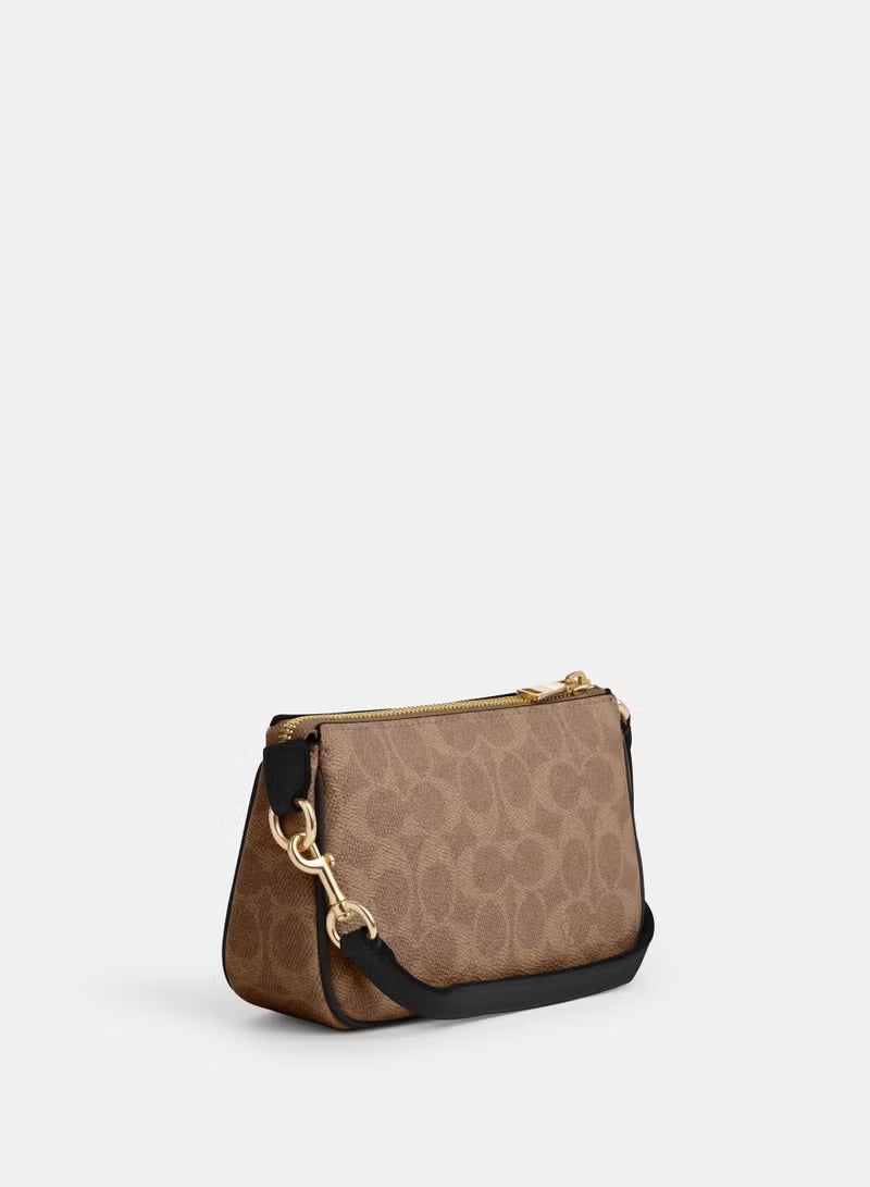coachoutlet Coach Classic Nolita Shoulder Bag, Tan Signature Canvas, Black Leather Accents, Gold Hardware, Compact Purse Fits 6.1-inch Phone - Image 2