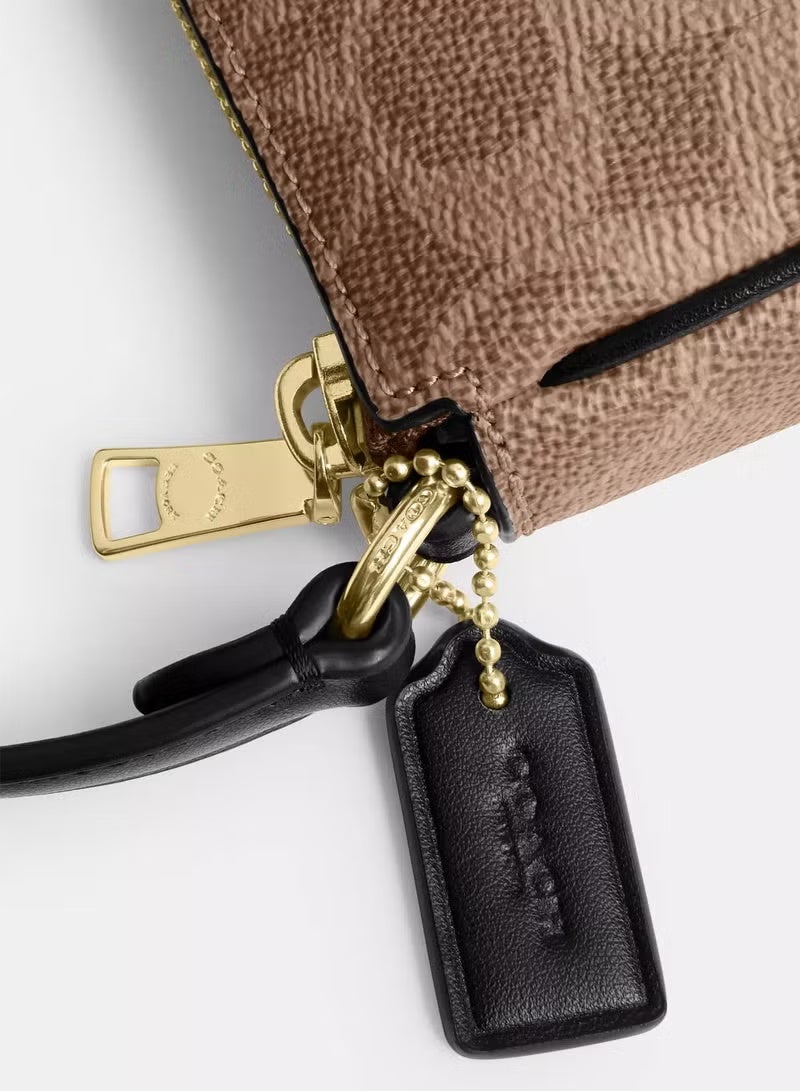 coachoutlet Coach Classic Nolita Shoulder Bag, Tan Signature Canvas, Black Leather Accents, Gold Hardware, Compact Purse Fits 6.1-inch Phone - Image 5