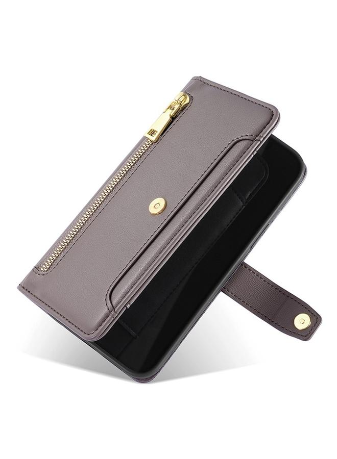 S-TOP Case For iPhone 16 Pro Max Sheep Texture Cross-body Zipper Wallet Leather Phone Case - Image 5