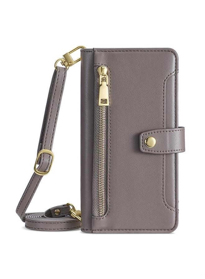 S-TOP Case For iPhone 16 Pro Max Sheep Texture Cross-body Zipper Wallet Leather Phone Case - Image 2