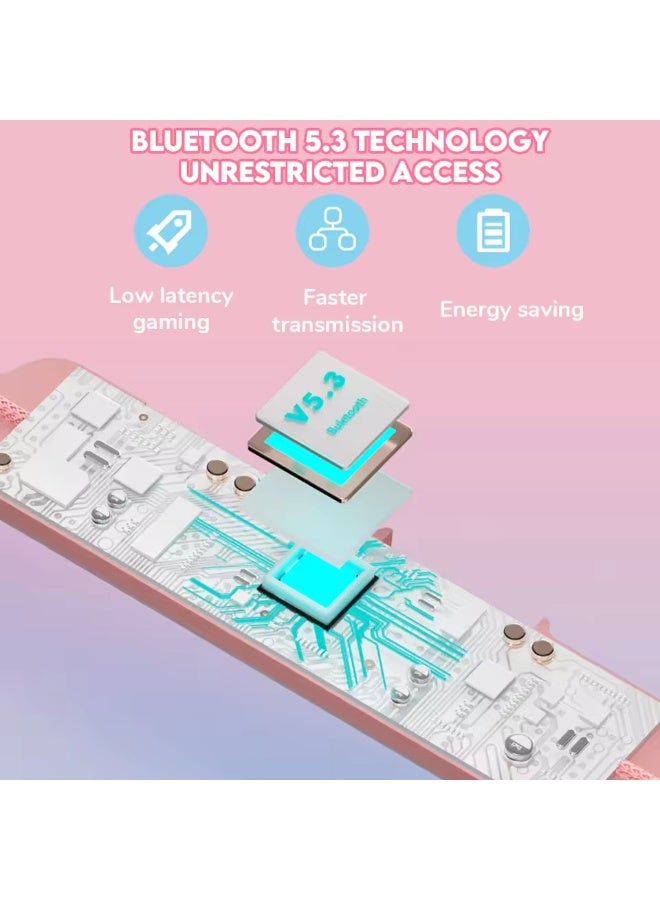 caijin Neck hanging Bluetooth headset, wireless neck hanging sports headset, in-ear real space capsule luminous Bluetooth headset, waterproof, with microphone, bilateral stereo, suitable for sports, study, travel (pink) - Image 2
