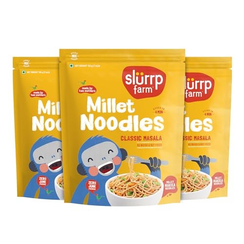 Slurrp Farm No Maida Millet Noodles | Not Fried, No MSG | Classic Masala Millet Noodles Pack of 3-192g Each - Image 1