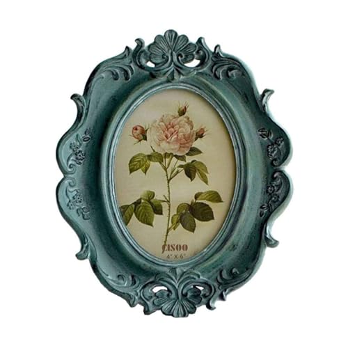 CISOO Vintage 4x6 Oval Picture Frame Antique Photo Frame Table Top Display and Wall Hanging, Retro Home Decor, Ornate Photo Gallery Art (Blue) - Image 1