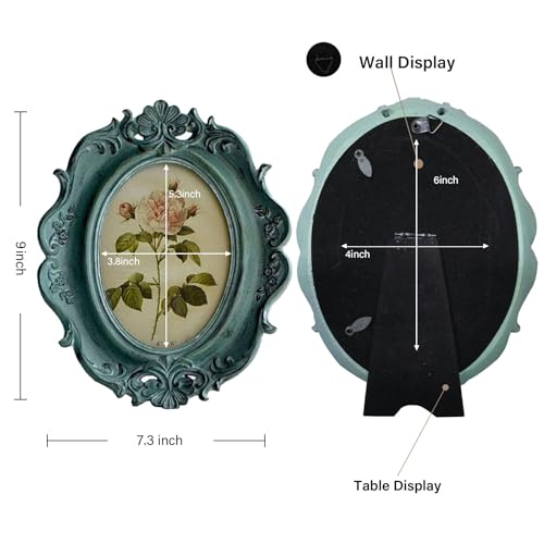 CISOO Vintage 4x6 Oval Picture Frame Antique Photo Frame Table Top Display and Wall Hanging, Retro Home Decor, Ornate Photo Gallery Art (Blue) - Image 5