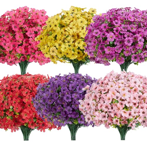 InnoGear Artificial Flowers for Outdoors 12 Bundles UV Resistant Fake Silk Flowers for Outside Faux Spring Summer Decor Flower for Outdoor Indoor Garden Home Decoration Porch Patio Mixed 6 Colors - Image 1