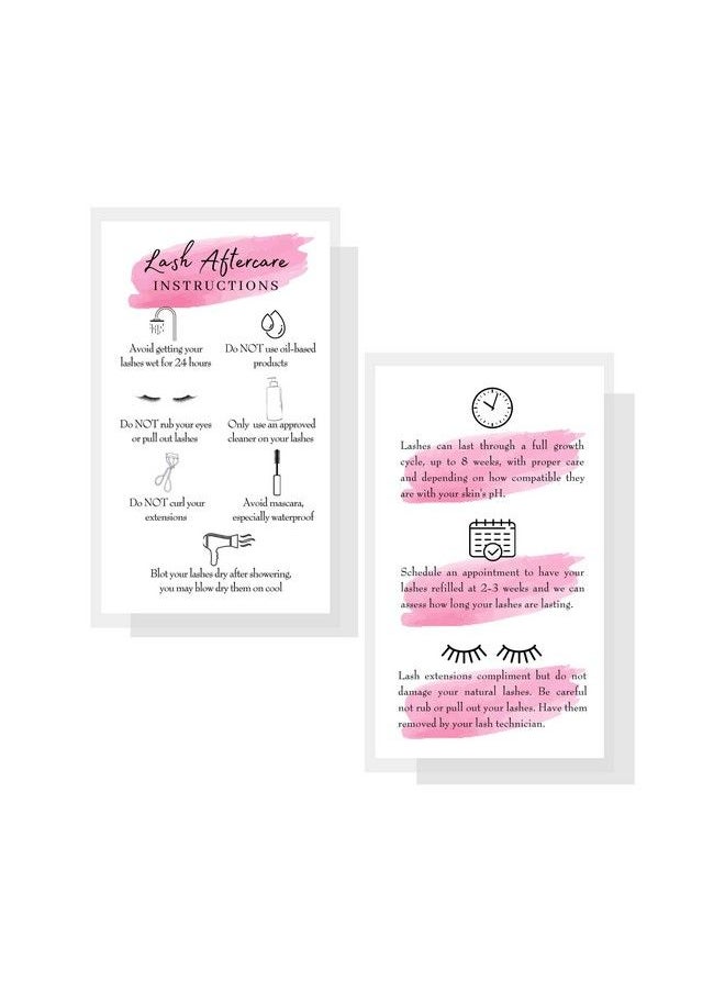 Boutique Marketing LLC Lash Extension Aftercare Instructions Cards ; 50 Pack ; Double Sided Size 3.5 X 2" Inches After Care (23 Week Fillers) ; White With Pink Watercolor Design  - Image 3