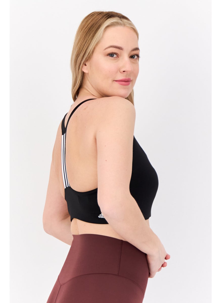 Women Brand Logo Padded Sports Bra, Black