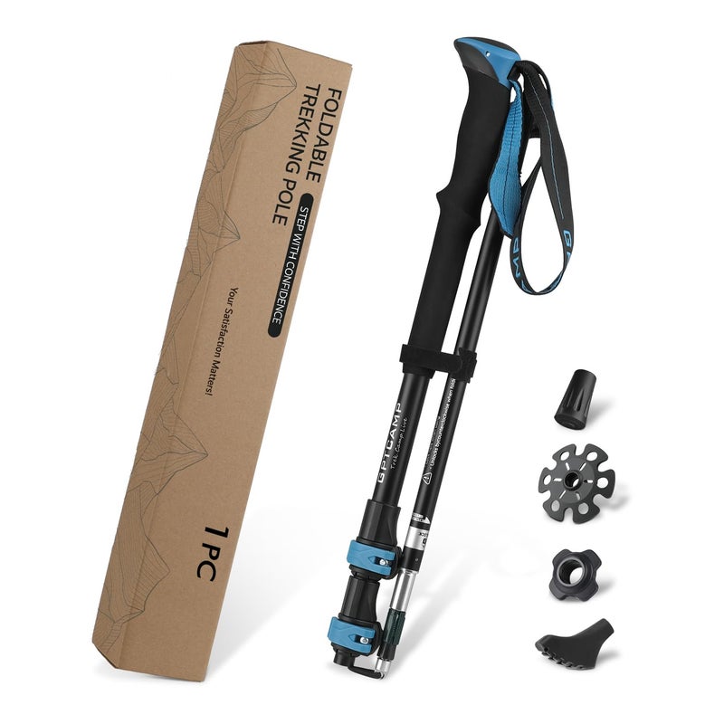GPTCAMP Hiking Stick,1PC Trekking Pole Collapsible Hiking Pole,Lightweight Folding Adjustable Travel Walking Stick with EVA Foam Grip for Men Women,Blue - Image 1
