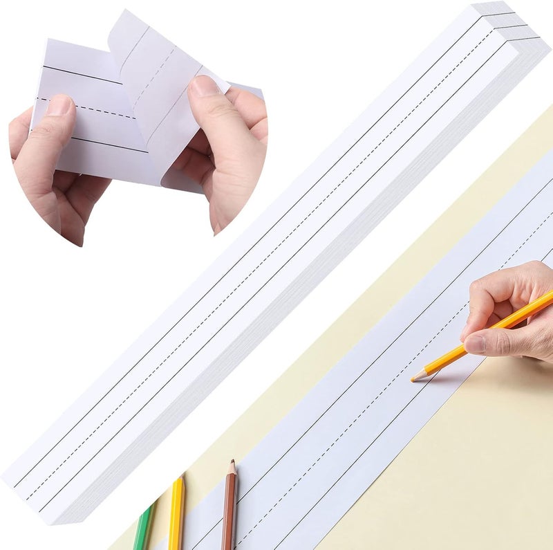 Outus 96 Strips Ruled Sentence Strips, 3 x 24 Inches Sentence Strips for Teacher Word Strips Sentence Strips Lined Multicolored Sentence Strips for School Students Office Supplies (White) - Image 1