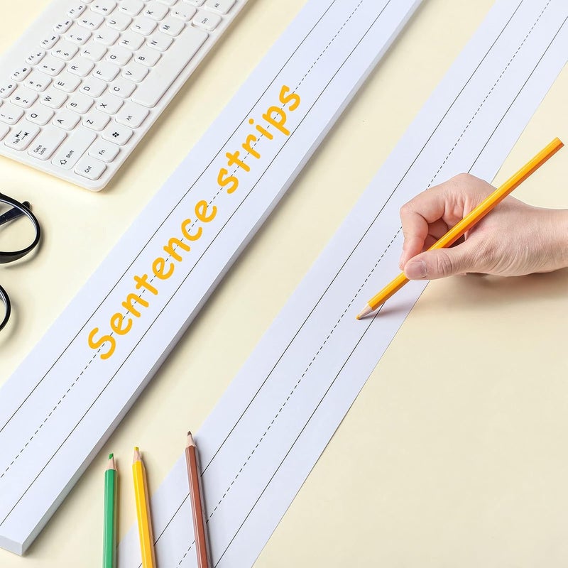 Outus 96 Strips Ruled Sentence Strips, 3 x 24 Inches Sentence Strips for Teacher Word Strips Sentence Strips Lined Multicolored Sentence Strips for School Students Office Supplies (White) - Image 2