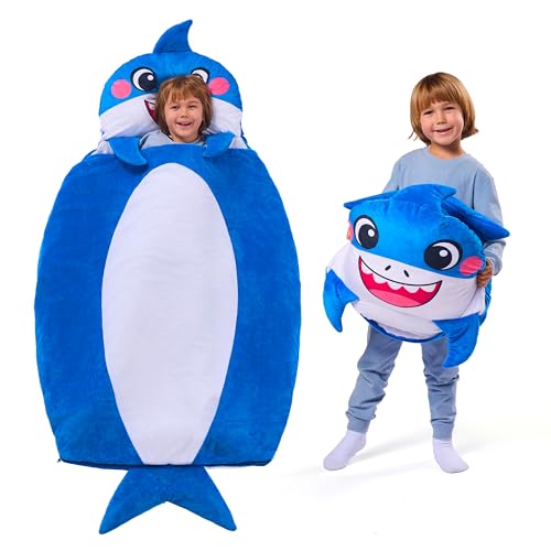 JOIEDOMI Kids Sleeping Bag Toddler Nap Mat with Pillow Blanket 60 x 39 for Kids Ages 3 Soft Plush Sleeping Mat Shark for Preschool and Boys Girls Kindergarten Daycare Sleepover - Image 1