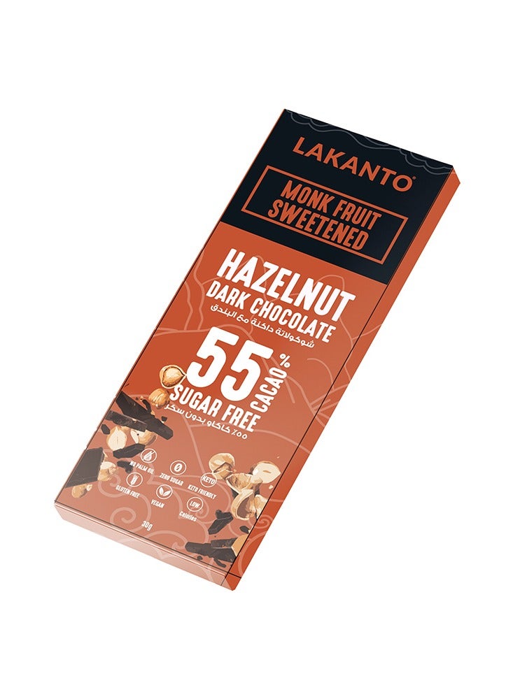 Hazelnut Dark Chocolate Bar Sweetened With Monkfruit - 30g