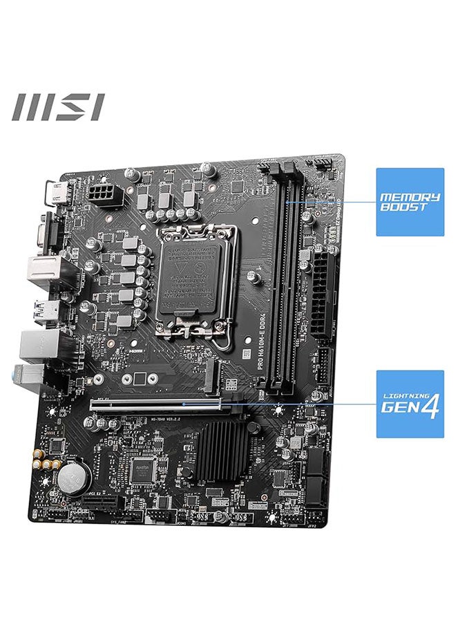 MSI PRO H610M-E DDR4 Motherboard, Micro-ATX - Supports Intel 12th Gen Core Processors, LGA 1700-2 x DIMMs (3200MHz), 1x PCIe 4.0 x16 slot, 1 x M.2 Gen3, USB 3.2 Gen1, 1G LAN, HDMI 1.4 & VGA Black  - Image 3